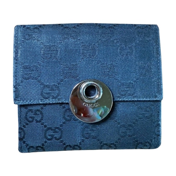 Gucci Wallet Womens Black Designer Bifold GG Monogram Snap Closure Classic Chic - Picture 1 of 7